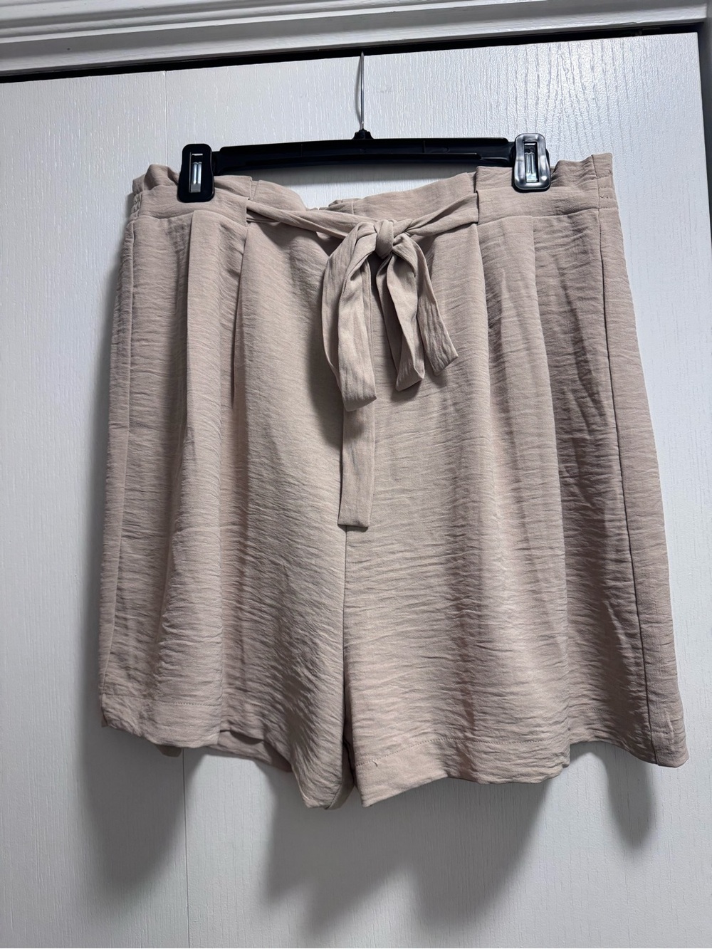 Beige Tie-Waist Shorts